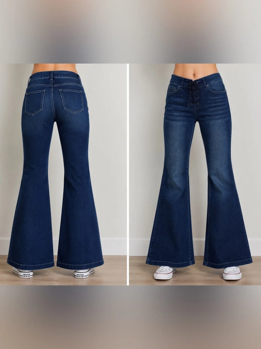 SUPER-SOFT Lace-Up Dark Blue Flare Jeans for Women- size 7